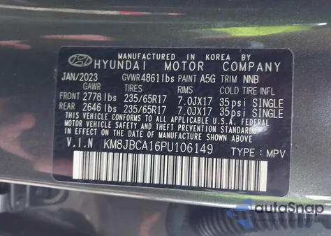 2023 Hyundai Tucson Hybrid Blue z USA, uszkodzony, nr VIN KM8JBCA16PU106149